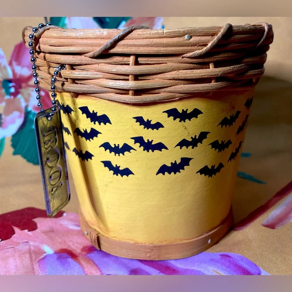 Vintage Orange Halloween Bat Basket